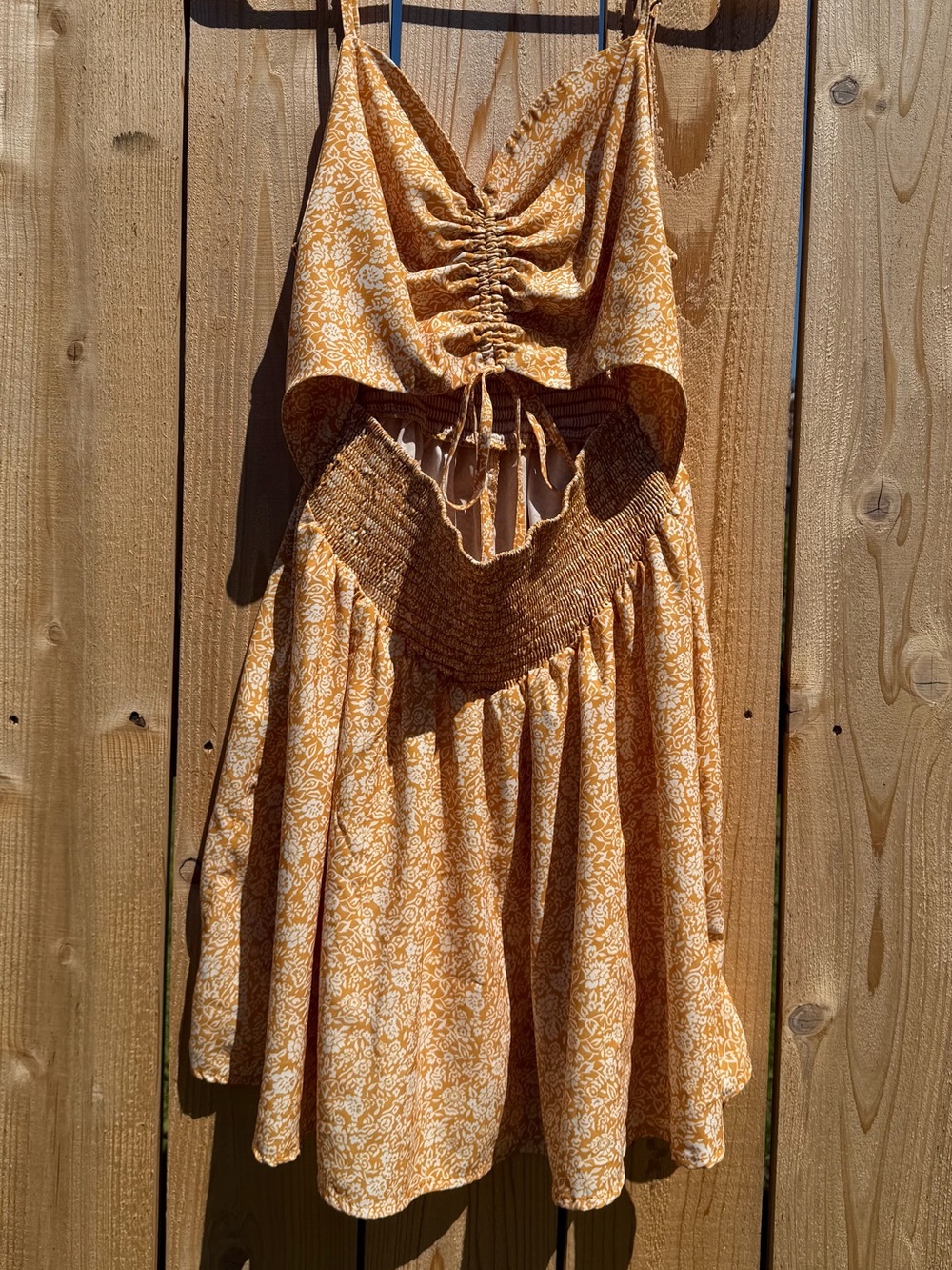 Yellow Floral Ruched Cutout Sundress